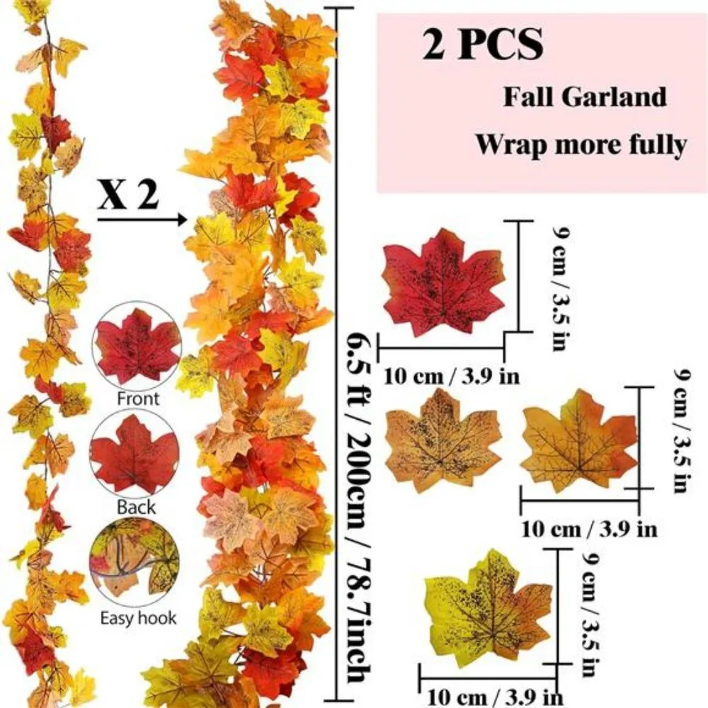 13FT Fall Leaf Garlands 2 PCS Fall Garland for Mantle Thanksgiving Fall